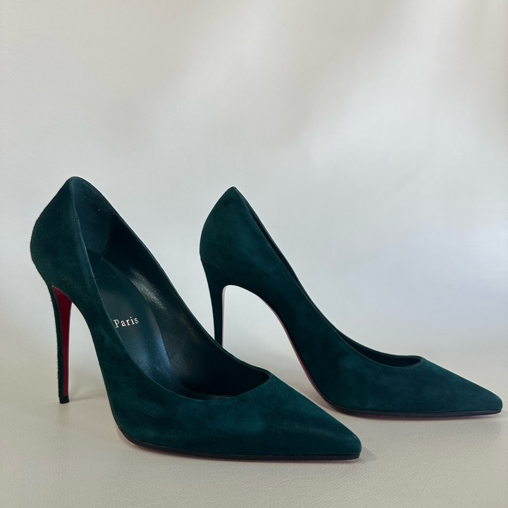Christian Louboutin Dark Green Suede Kate Pumps